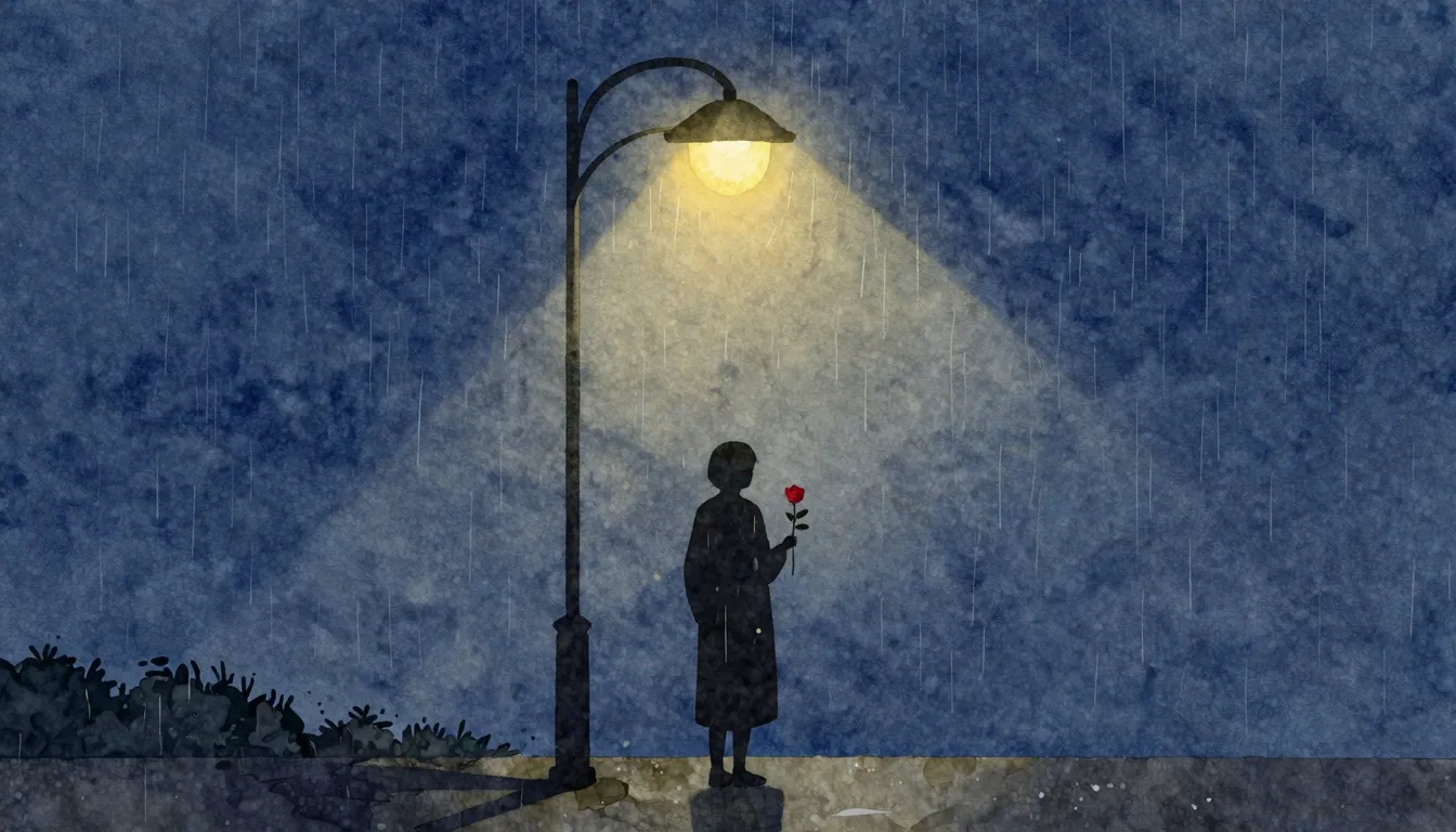 Watercolor style. A lonely silhouette of a person standing u...