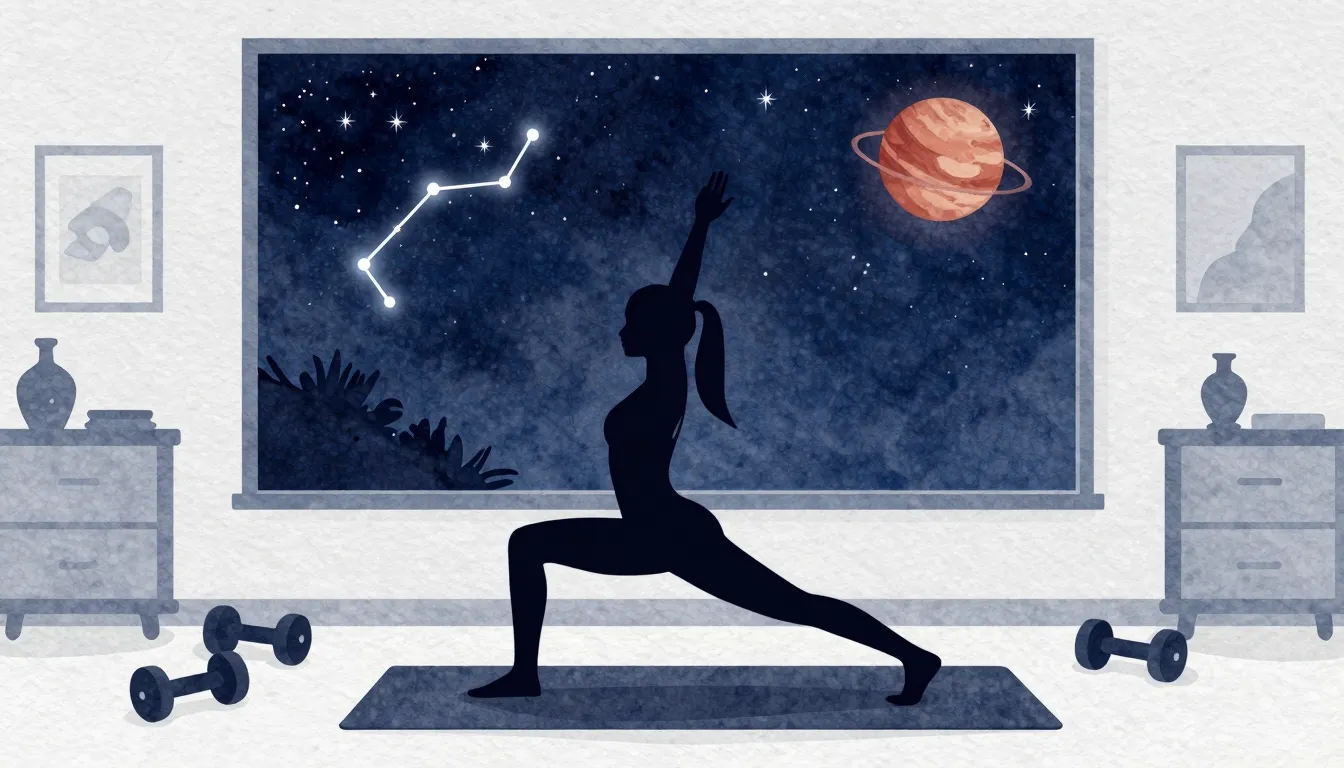 Watercolor style. A silhouette of a woman doing yoga at home...
