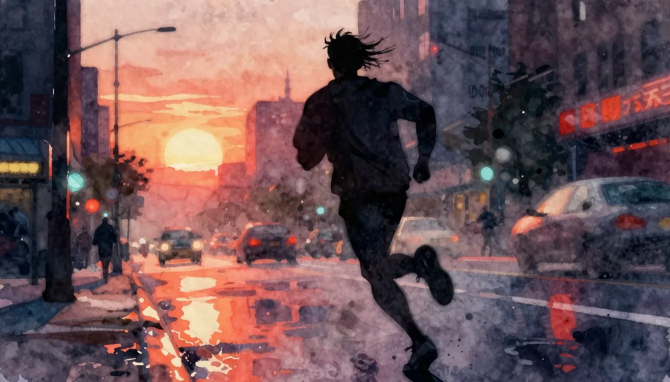 Vibrant watercolor style. Rap album cover, dark urban aesthe...
