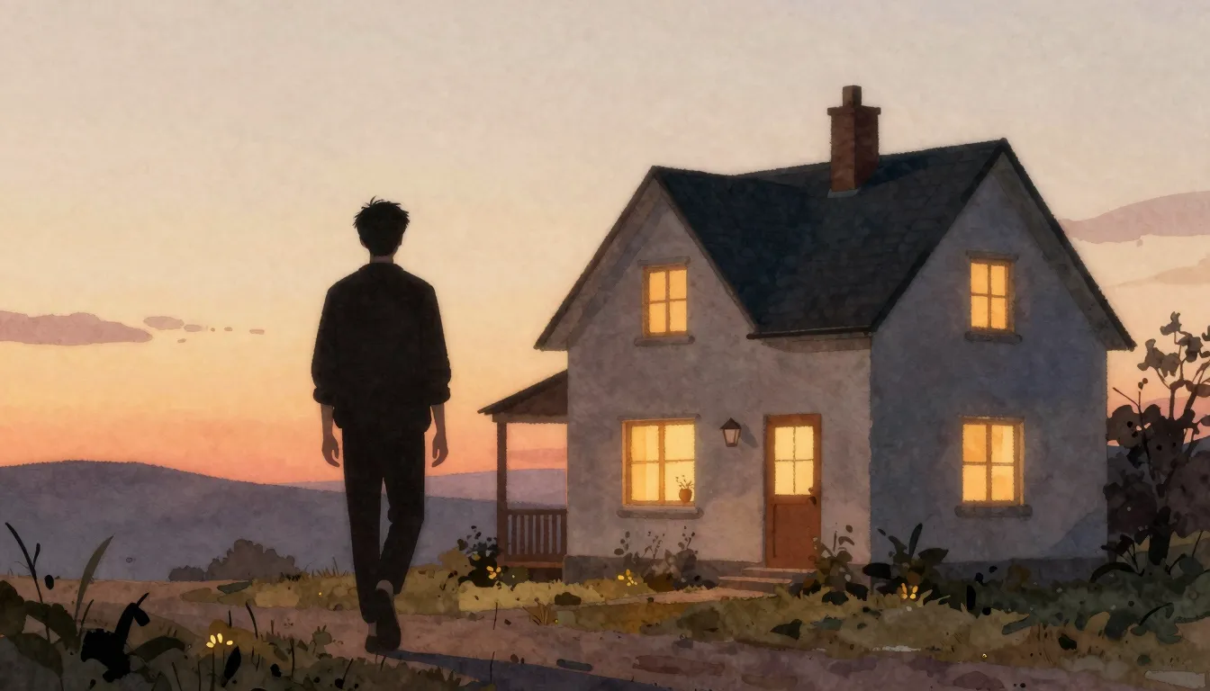 Watercolor style. Silhouette of a young man walking towards ...