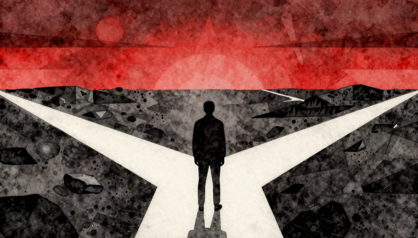 Watercolor style. A stark, graphic art poster. A silhouette ...