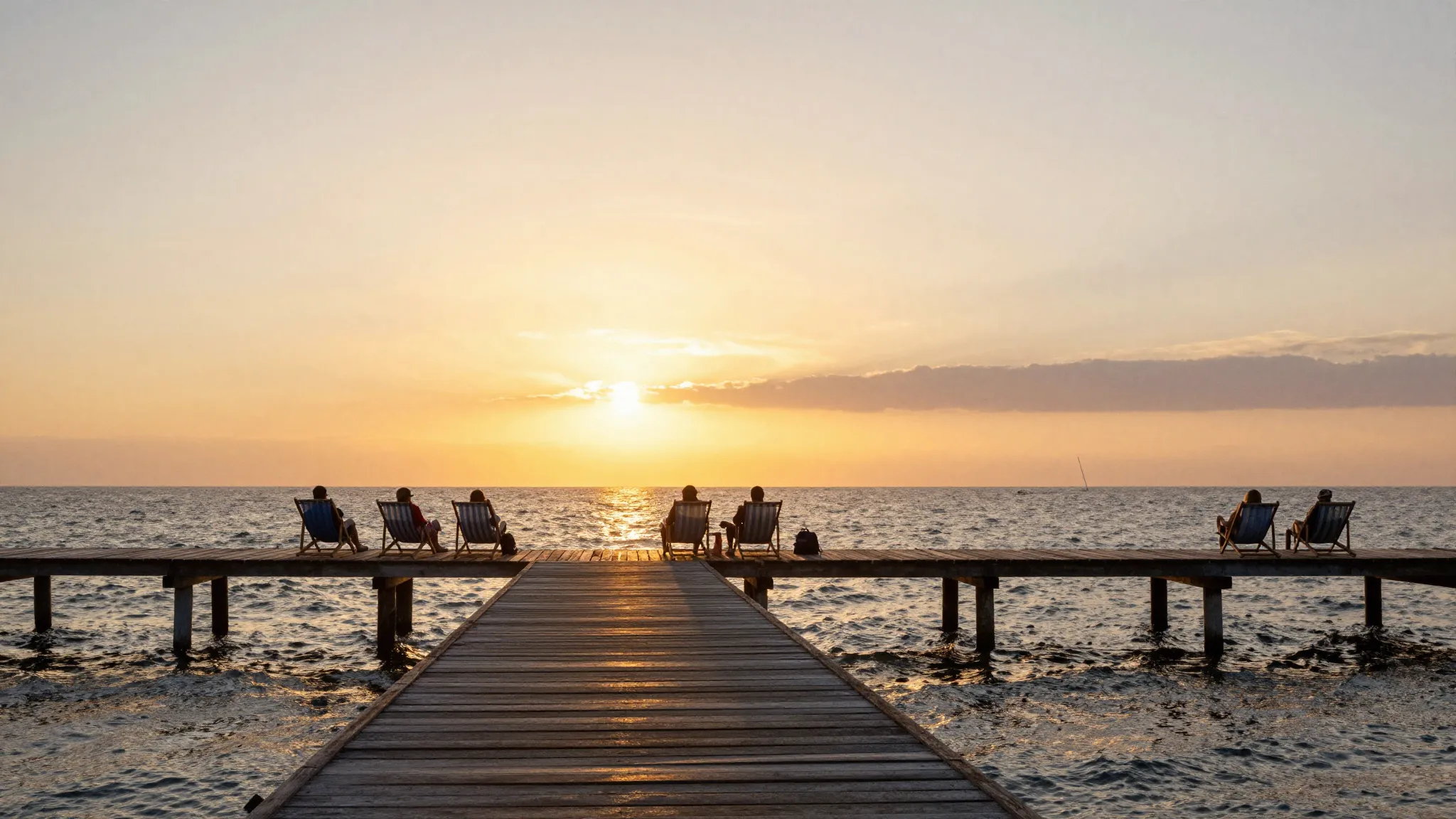 Watercolor style. A beautiful sunset over the ocean, a woode...