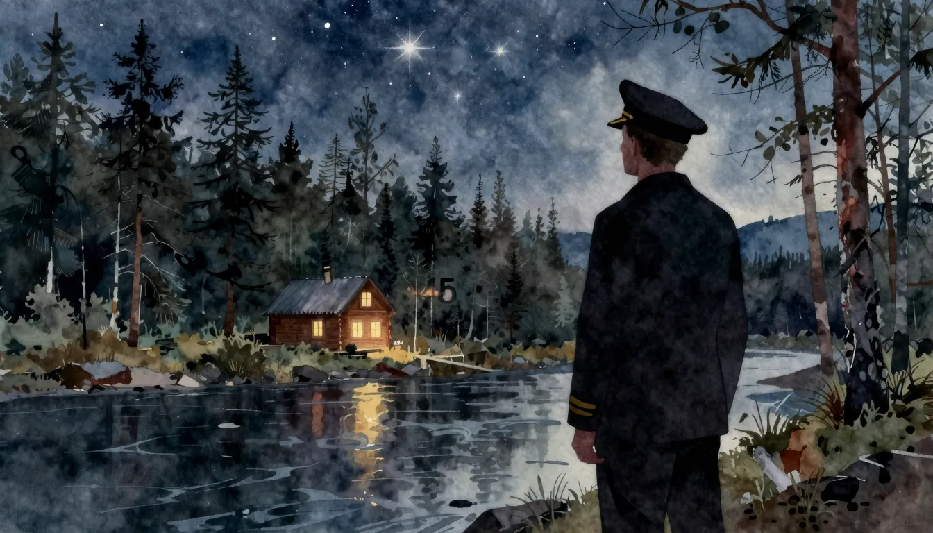 Watercolor style. A silhouette of a man in a captain's hat s...