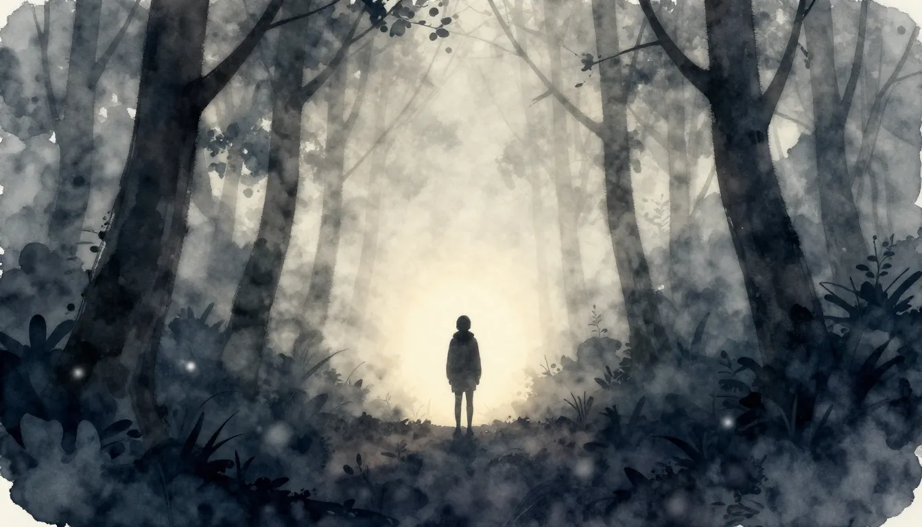 Watercolor style. A silhouette of a person standing alone in...