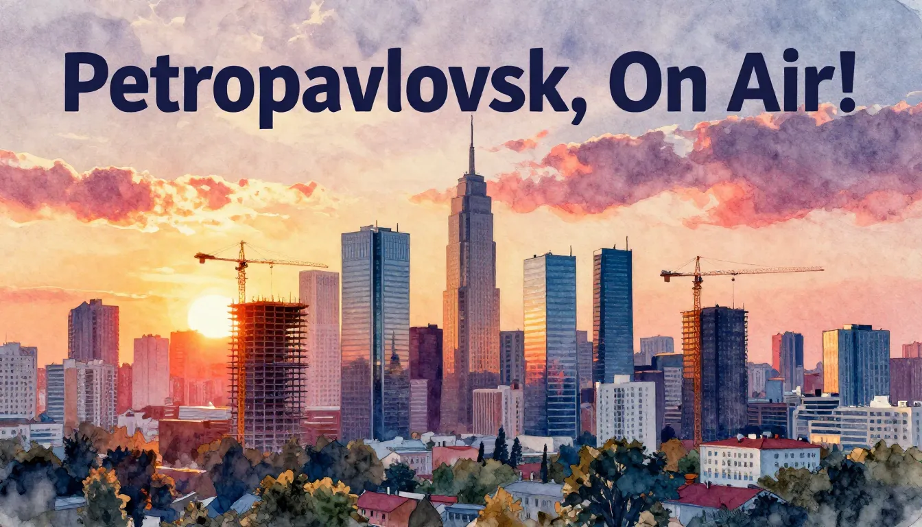 Vibrant watercolor style. Rap album cover: "Petropavlovsk, O...