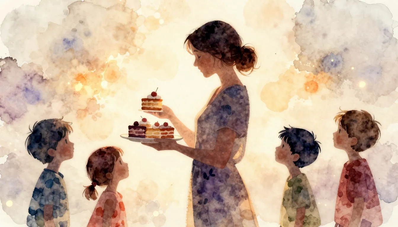 Watercolor style. Silhouette of a woman holding 4 pieces of ...