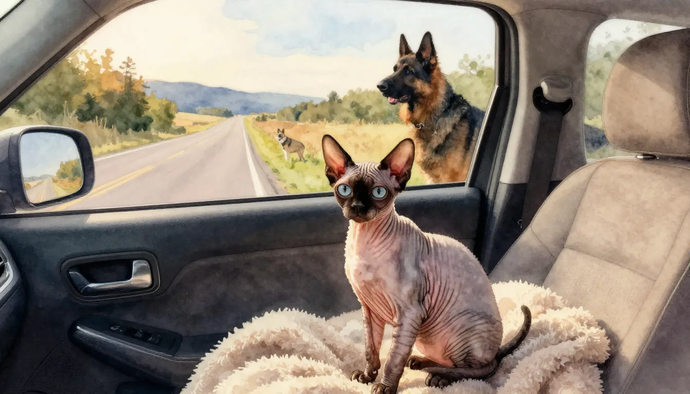 Watercolor style. A cozy car interior with a view of a sceni...