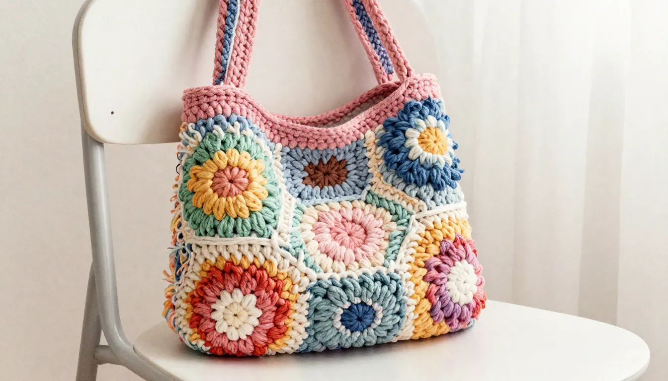 Watercolor style. Close-up of colorful crochet textures, a s...