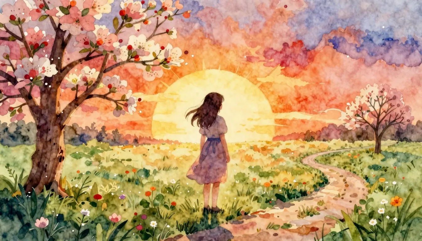 Vibrant watercolor style. Country song album cover. A silhou...
