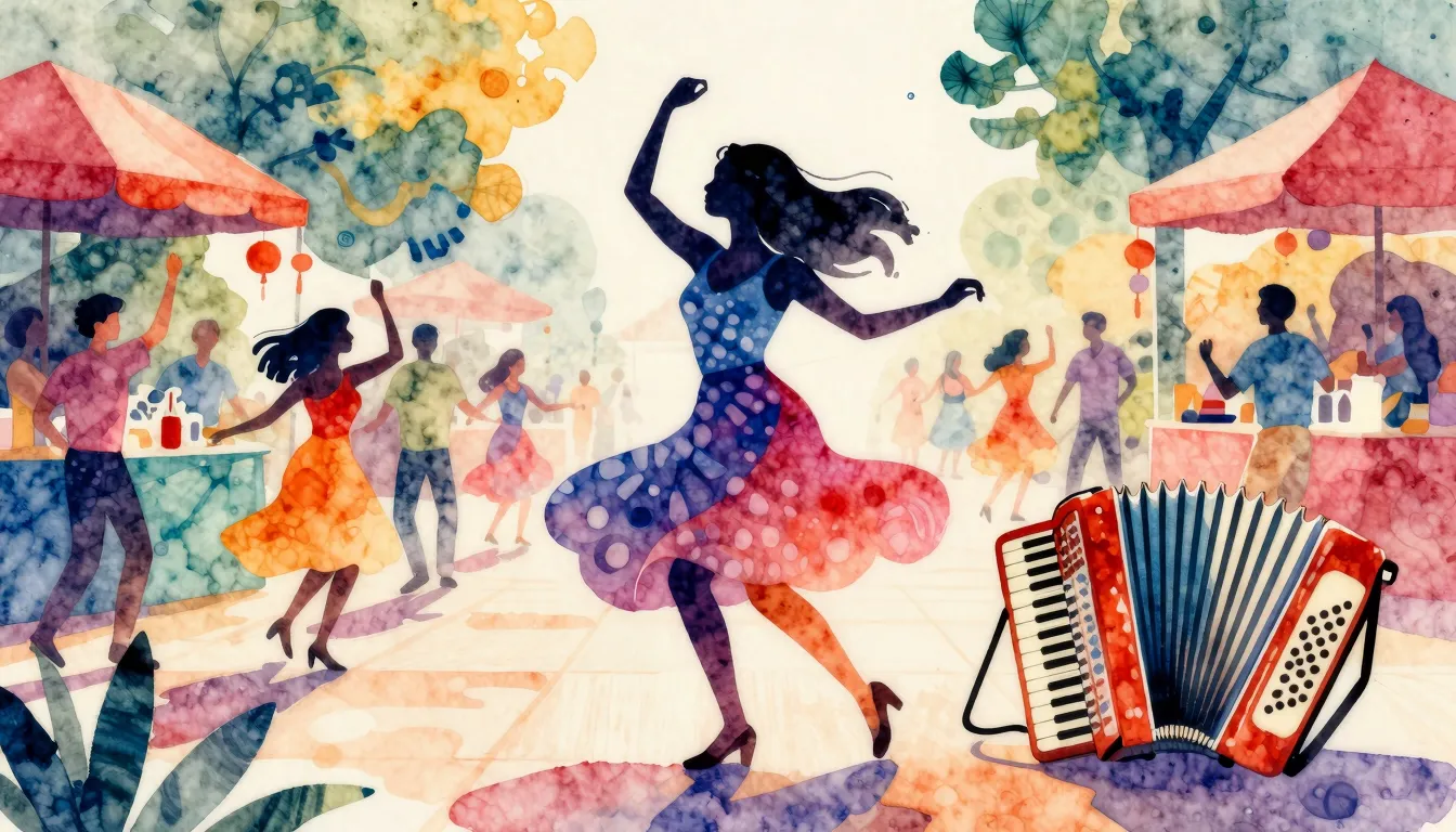 Vibrant watercolor style. Folk music album cover, vibrant, e...
