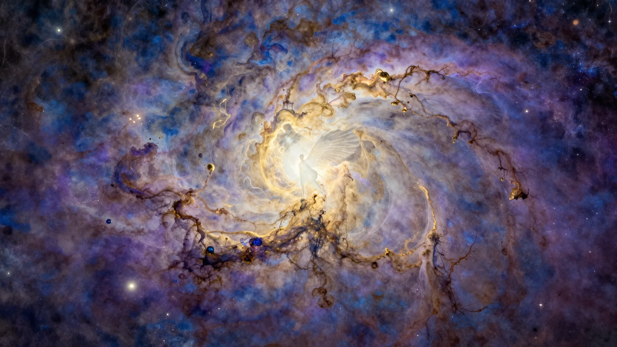 Watercolor style. A vast cosmic nebula with swirling clouds ...