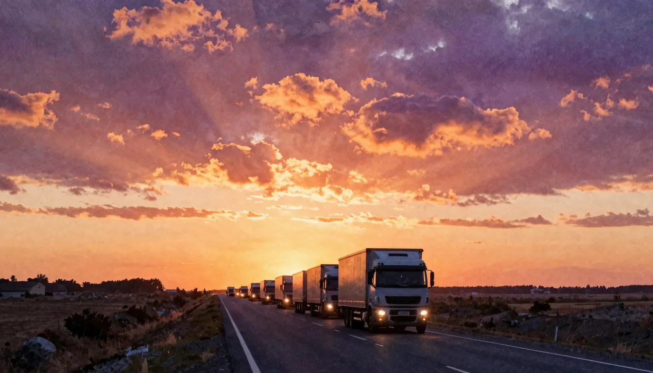 Watercolor style. A silhouette of a long road stretching int...