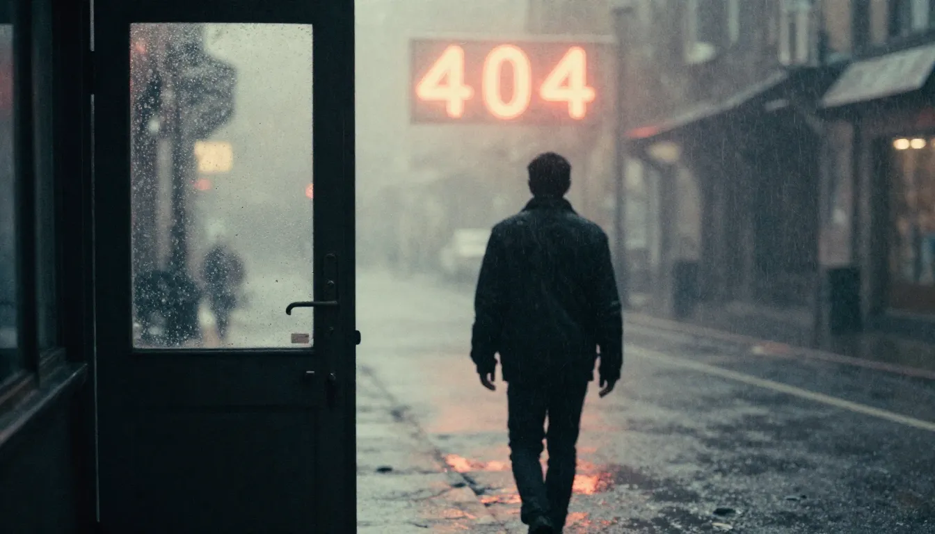 Watercolor style. A dark silhouette of a person walking away...