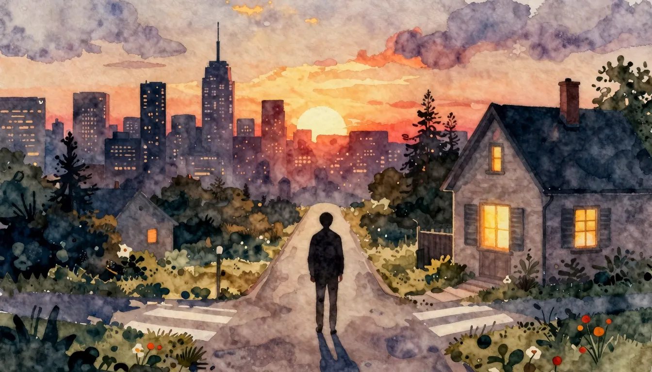 Watercolor style. A silhouette of a person standing at a cro...