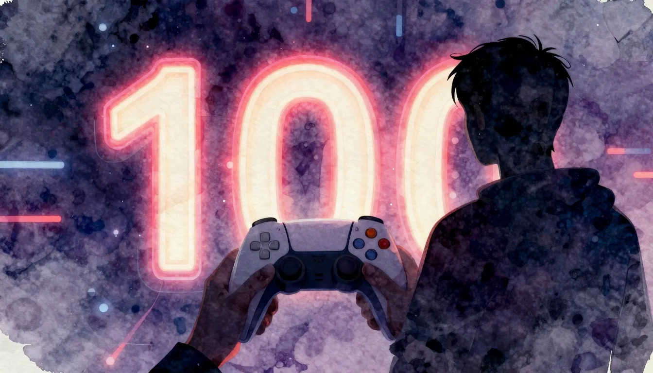 Watercolor style. Silhouette of a person holding a game cont...