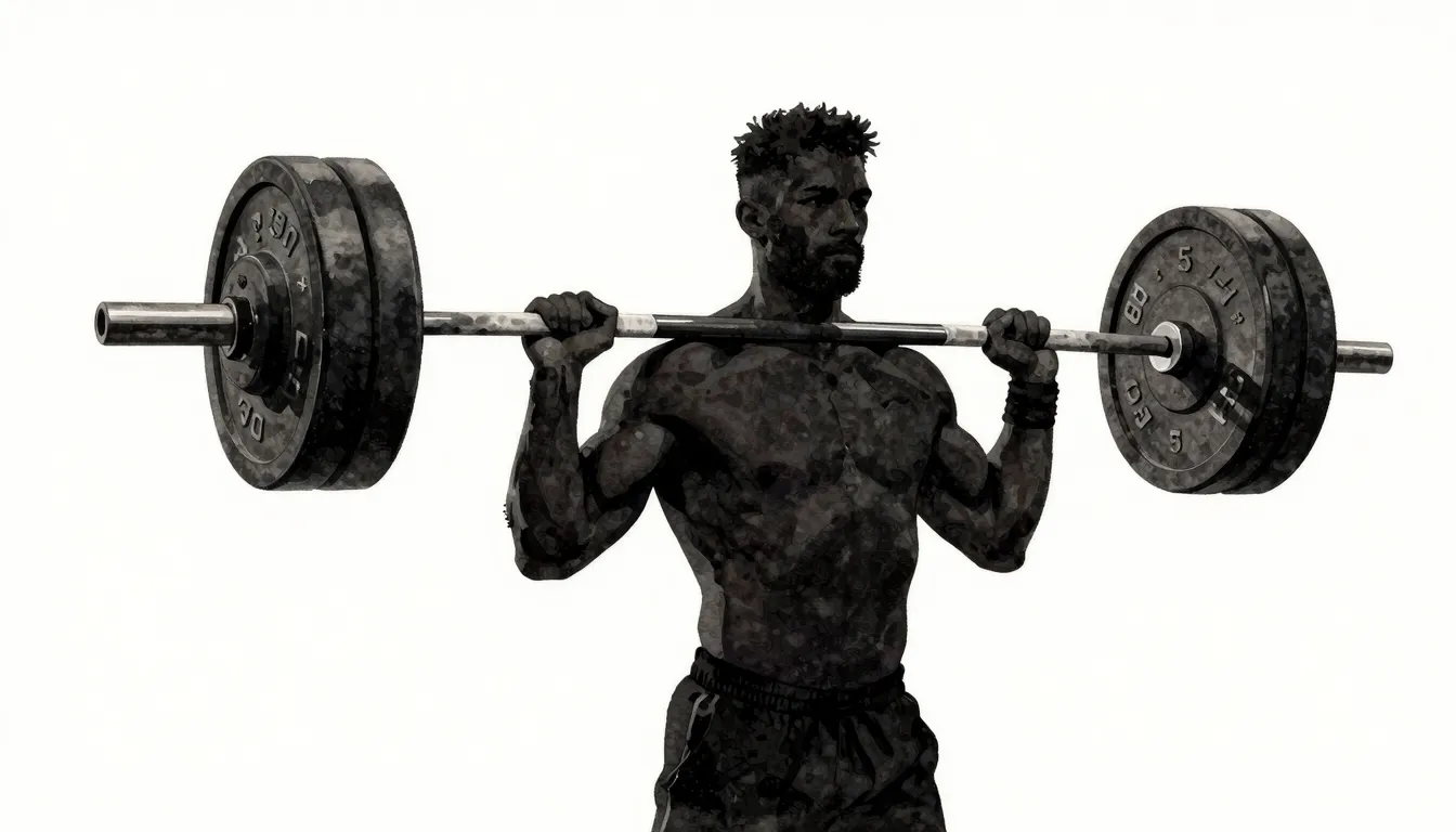 Watercolor style. A dark silhouette of a muscular coach lift...