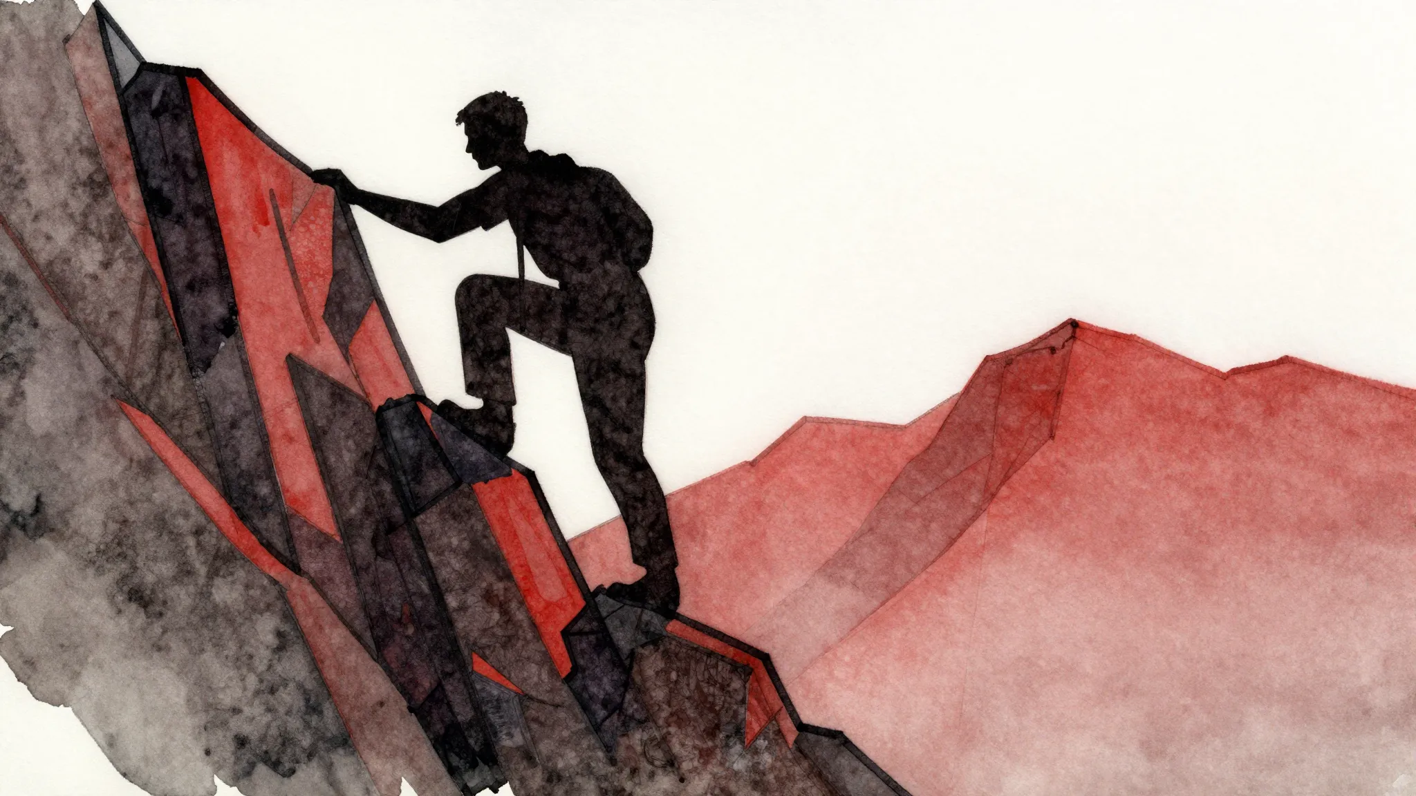 Watercolor style. A dark silhouette of a determined figure c...