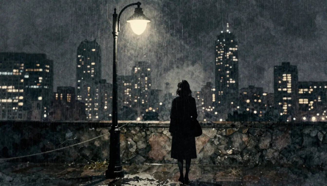 Watercolor style. A silhouette of a woman standing alone und...