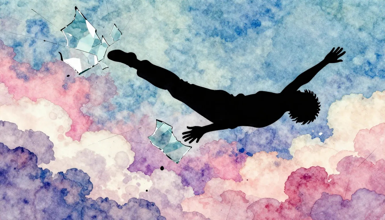 Vibrant watercolor style. Rock ballad album cover. Flying si...