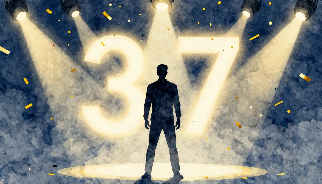 Watercolor style. A silhouette of a man standing under golde...