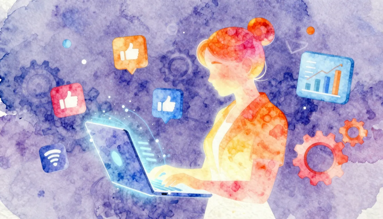 Watercolor style. A glowing digital silhouette of a female a...