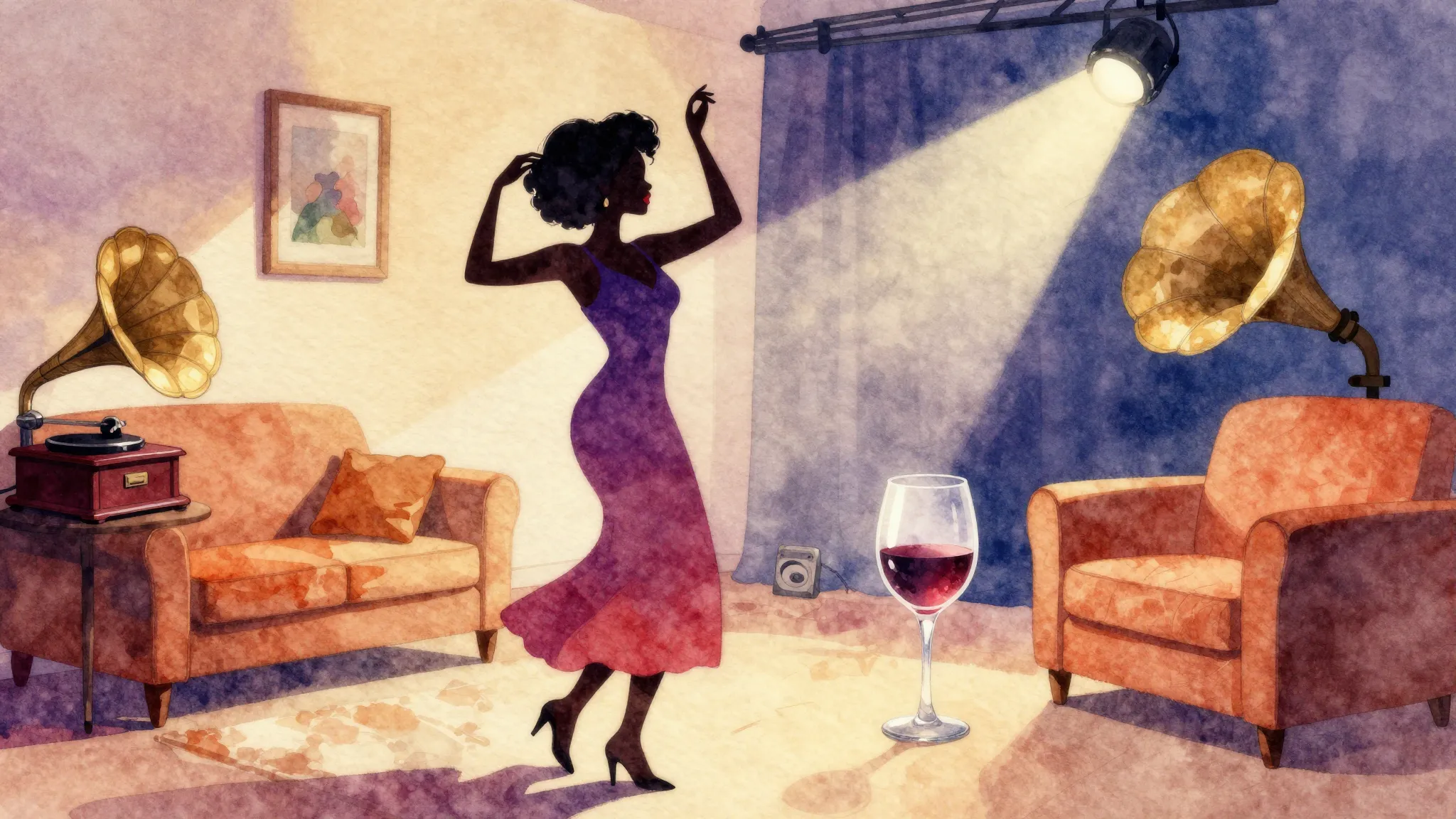Vibrant watercolor style. Jazz/Soul Bebop album cover. Styli...