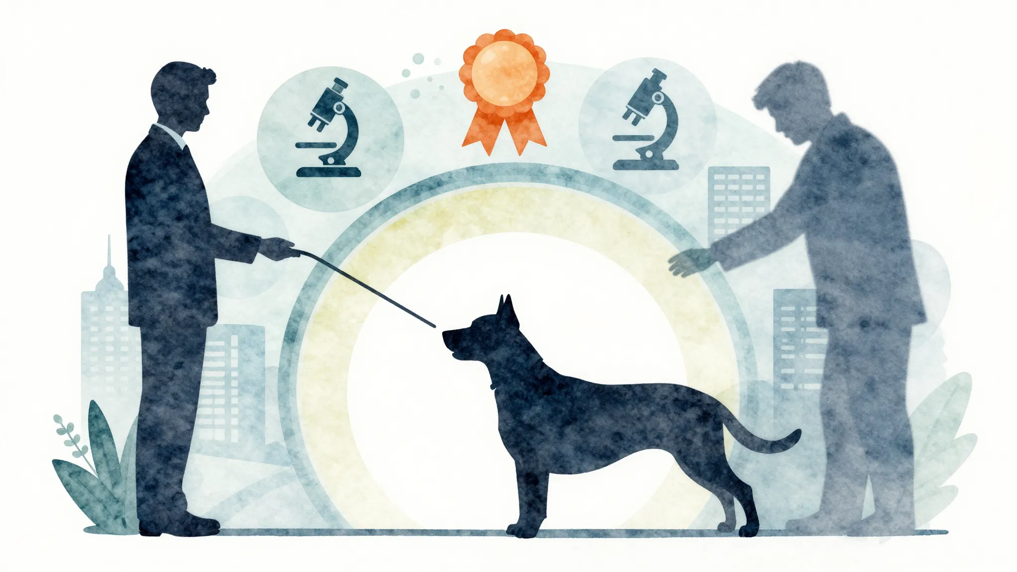 Watercolor style. A silhouette of a professional handler sho...