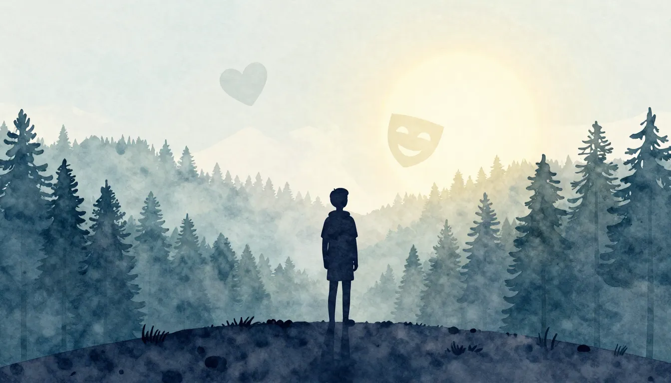 Watercolor style. A minimalist silhouette of a person standi...