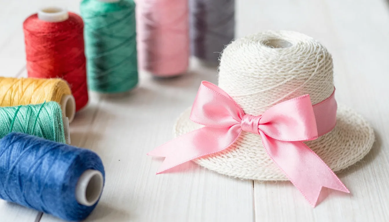 Watercolor style. A cozy craft table with colorful spools of...
