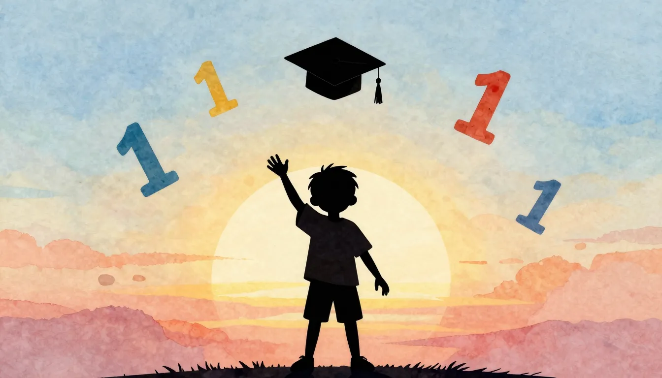 Watercolor style. A silhouette of a small boy in a graduatio...