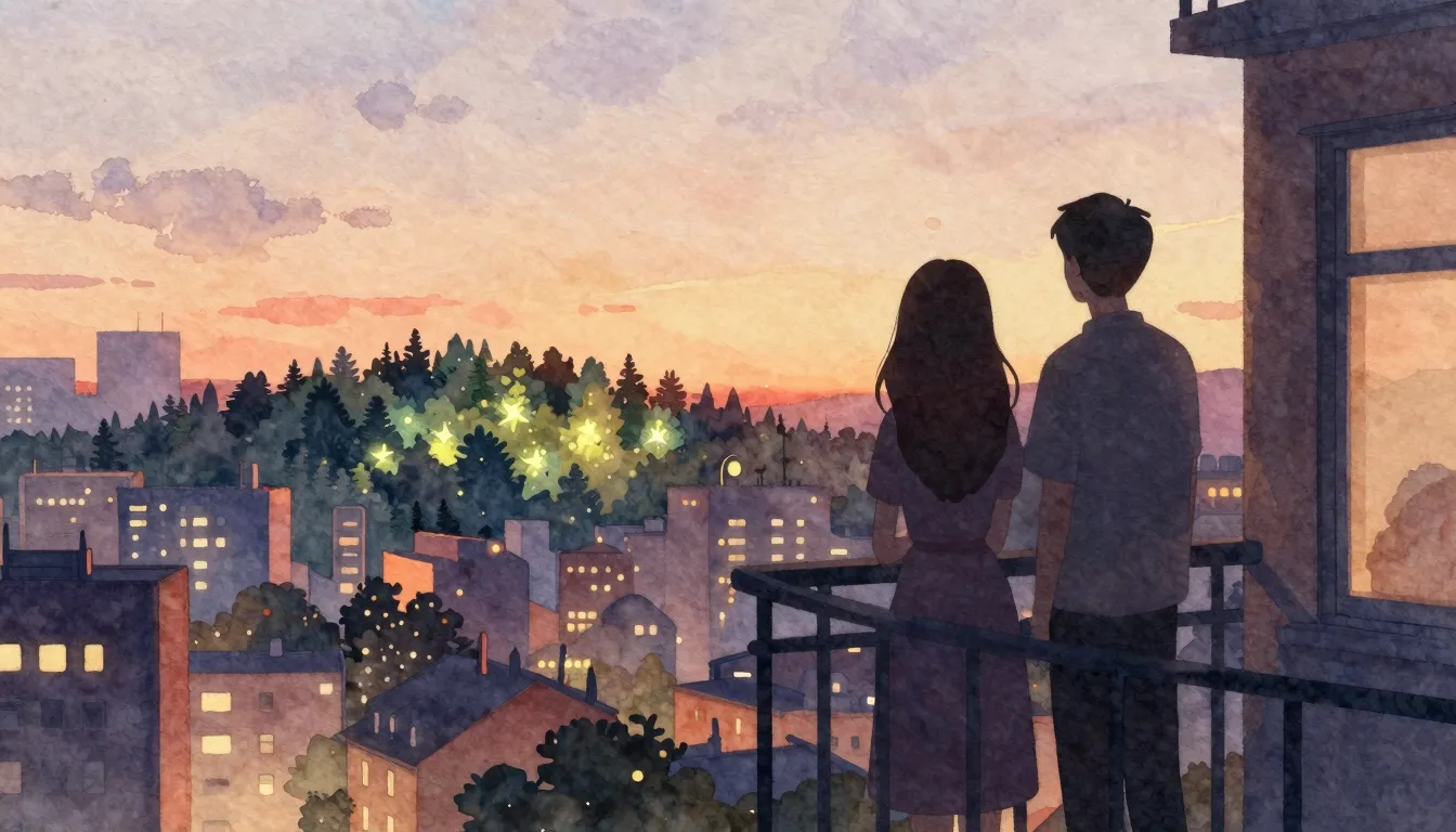 Watercolor style. Whimsical silhouette of a couple standing ...