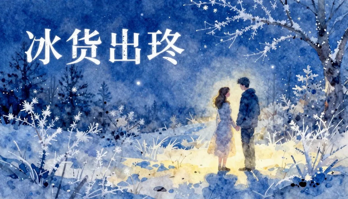 Vibrant watercolor style. Folk song cover art: frosty winter...