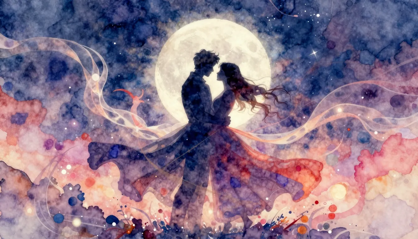 Vibrant watercolor style. Romantic, ethereal album cover. Si...