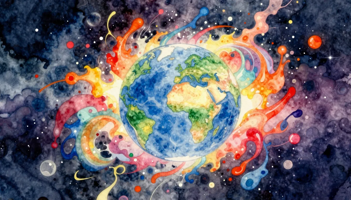 Watercolor style. A vibrant, abstract explosion of colorful ...