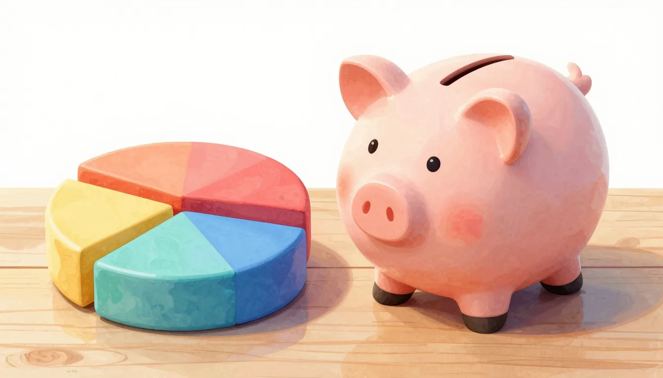 Watercolor style. 3d render of a piggy bank next to a colorf...