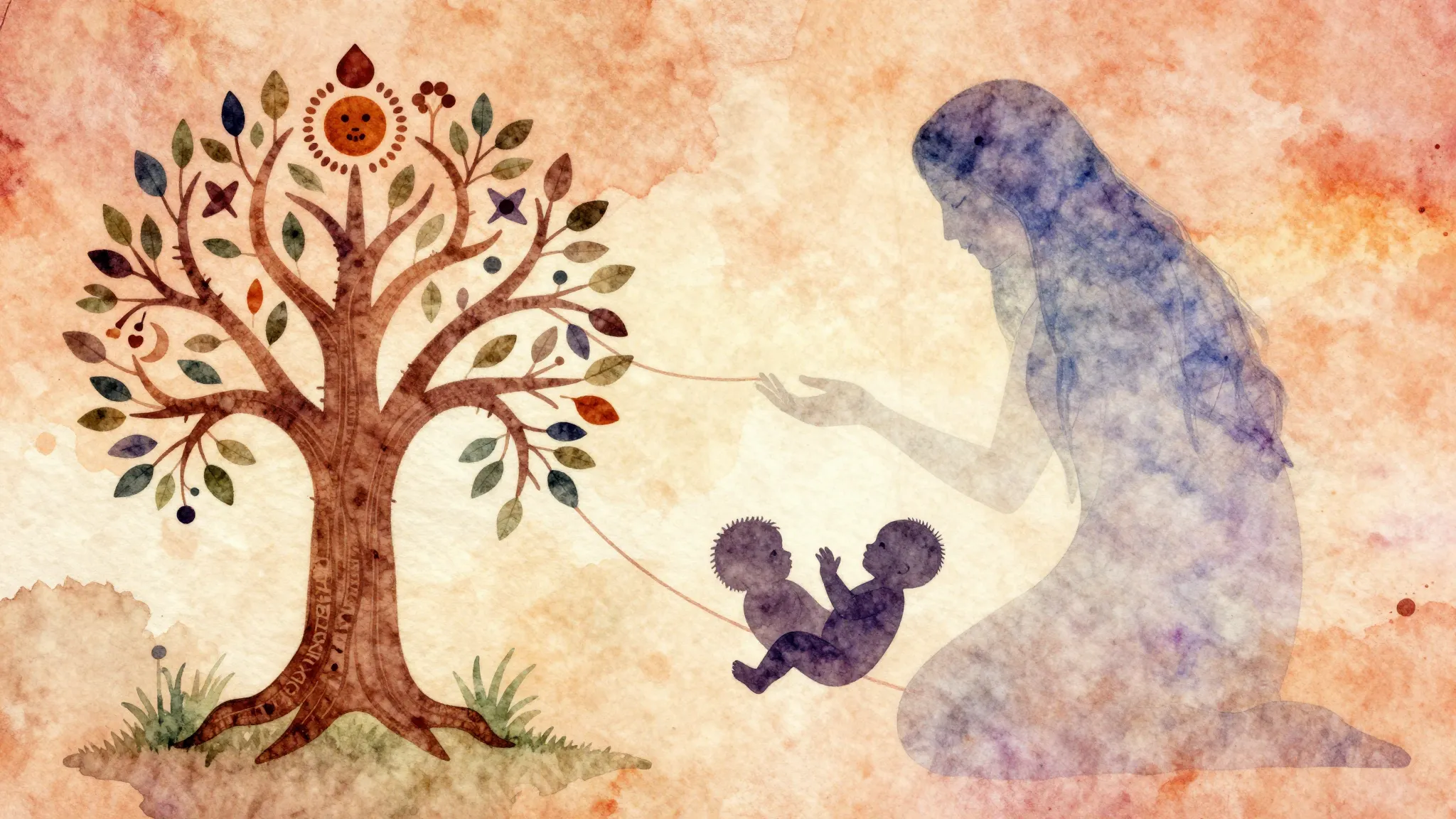 Vibrant watercolor style. Folk album cover: ancient Slavic p...
