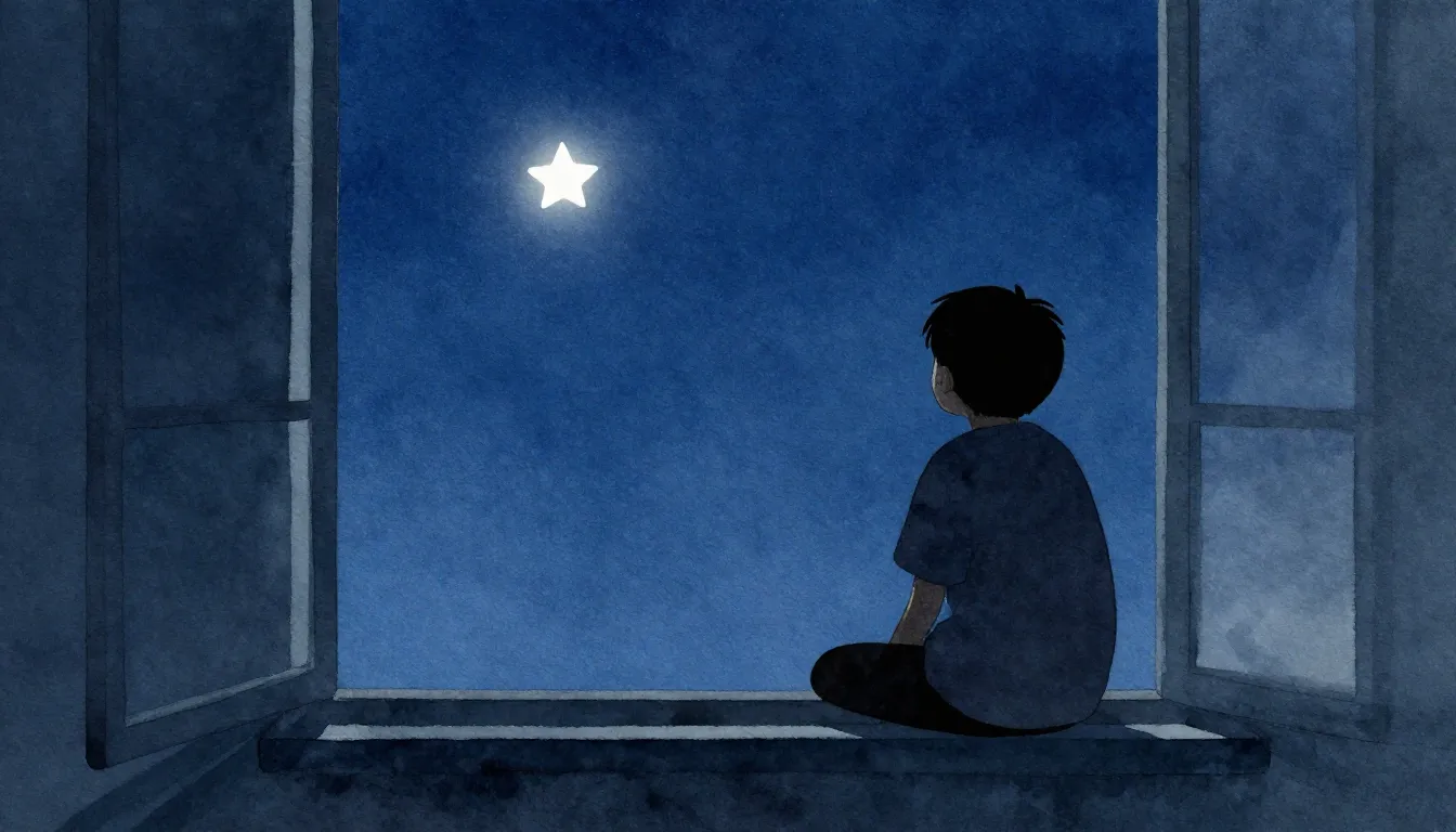 Watercolor style. A dark silhouette of a person sitting by a...