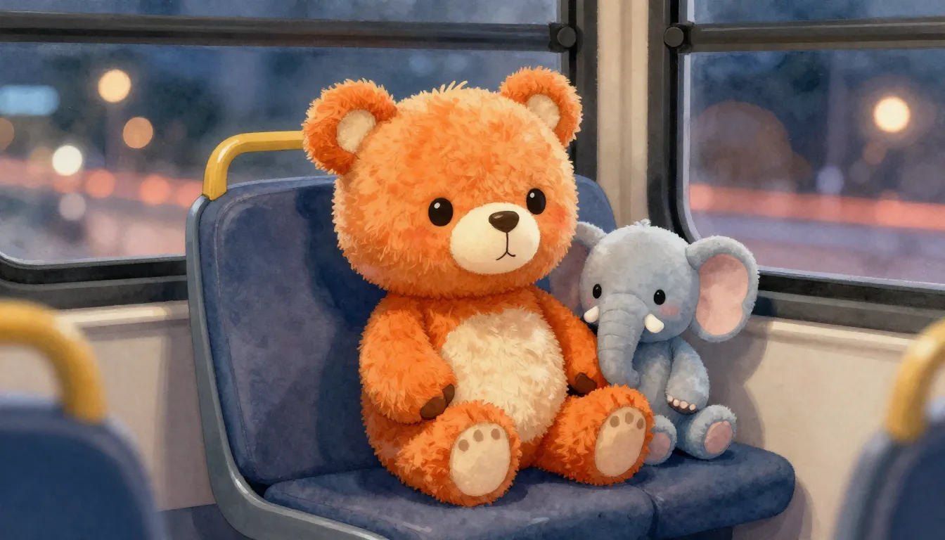 Watercolor style. A cute orange teddy bear and a small plush...