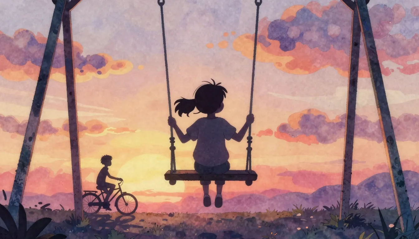 Watercolor style. A silhouette of a young girl with a ponyta...