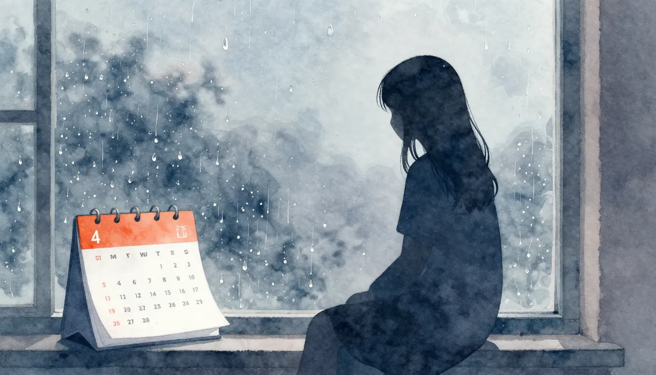 Watercolor style. A silhouette of a girl sitting by a window...