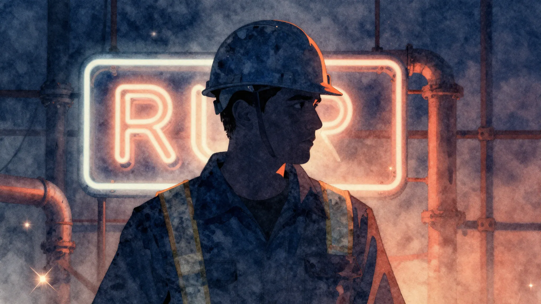 Watercolor style. Silhouette of a man with a construction he...