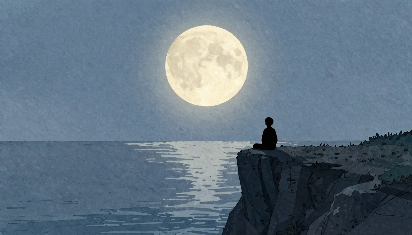 Watercolor style. A dark silhouette of a person sitting on a...