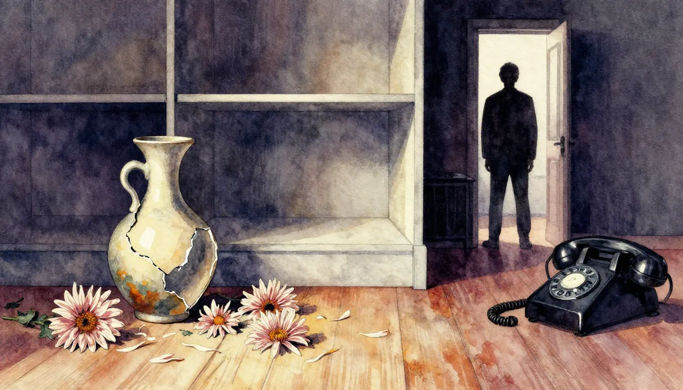 Vibrant watercolor style. Chanson album cover: broken vase, ...