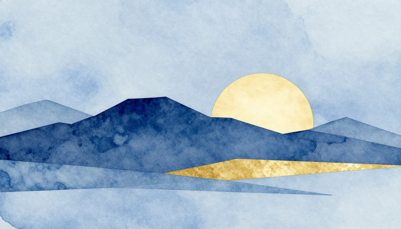 Watercolor style. Minimalist abstract landscape with a mount...