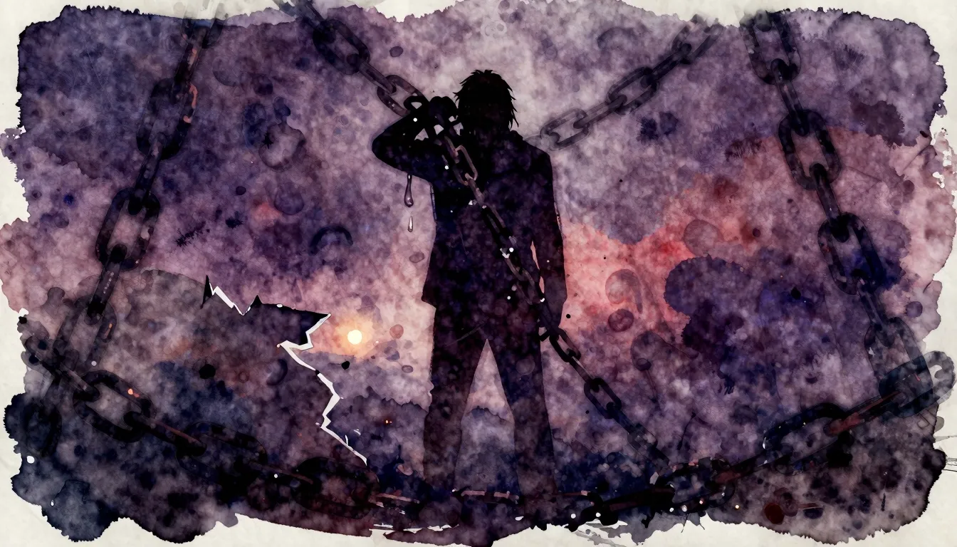 Vibrant watercolor style. Metal album cover, dark, melanchol...