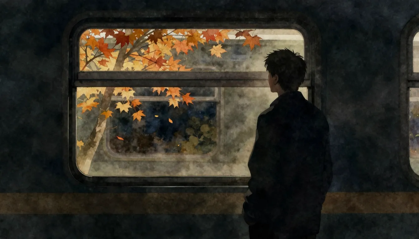 Watercolor style. Silhouette of a man standing by a train wi...