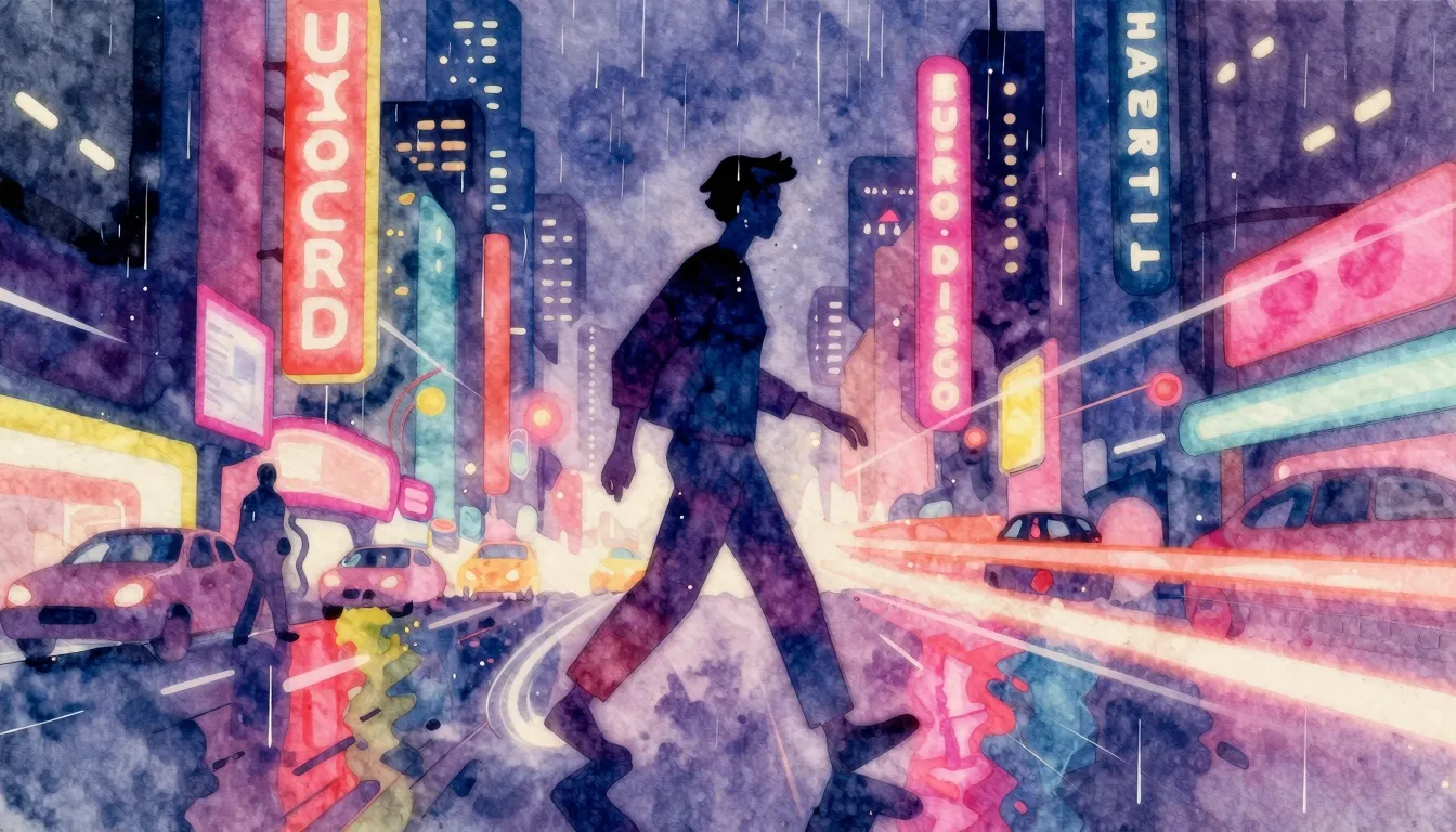 Vibrant watercolor style. Vibrant 90s Euro-disco album cover...