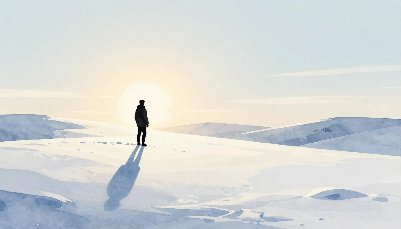 Watercolor style. A minimalist winter landscape with a silho...