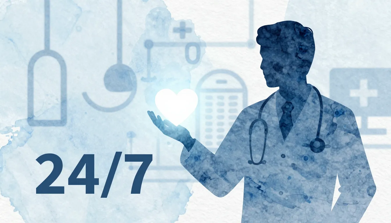 Watercolor style. Silhouette of a doctor holding a glowing h...