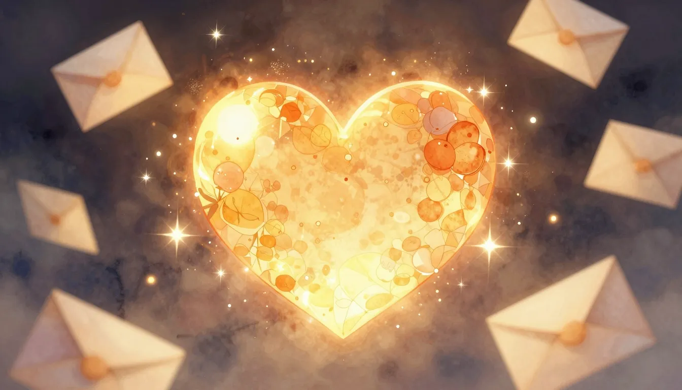 Watercolor style. A glowing heart made of warm golden light,...